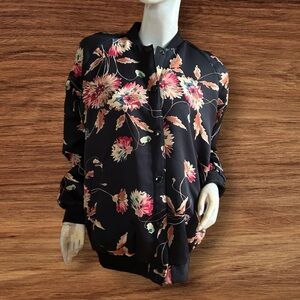 ❄️ 50% off NEW Chaps Floral satin button front boho chic bohemian Black Jacket L